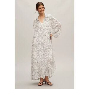NWT Anthropologie Long-Sleeve Smocked Tiered Maxi Dress Sz XSP Polka Dot #9N411